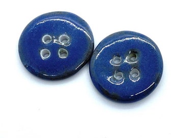 handmade buttons, art buttons, large buttons, blue buttons, buttons for sewing, four hole button, large ceramic button, handbag button