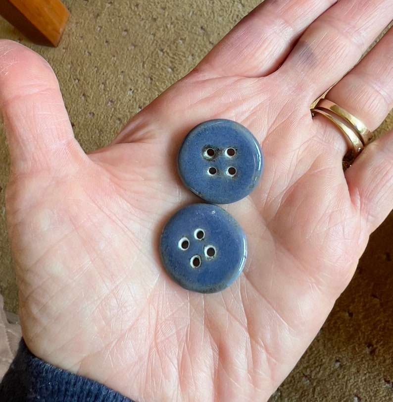 handmade buttons, art buttons, large buttons, blue buttons, buttons for sewing, four hole button, large ceramic button, handbag button image 2