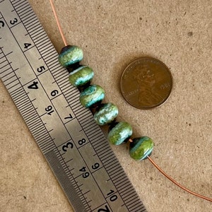 Enameled blue green beads, small round light green beads, jewelry making beads, enamel, copper, small round beads, Artisan Beads Plus image 4