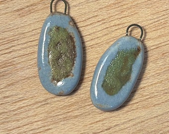 handmade ceramic beads, ceramic beads, earring components, organic beads, light blue beads earrings