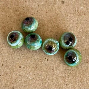 Enameled blue green beads, small round light green beads, jewelry making beads, enamel, copper, small round beads, Artisan Beads Plus image 3