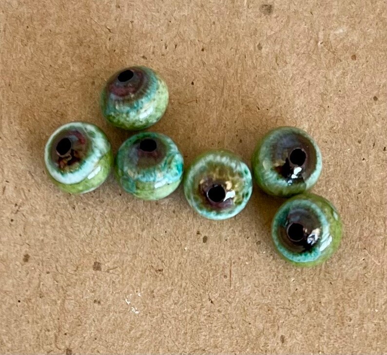 Enameled blue green beads, small round light green beads, jewelry making beads, enamel, copper, small round beads, Artisan Beads Plus image 3