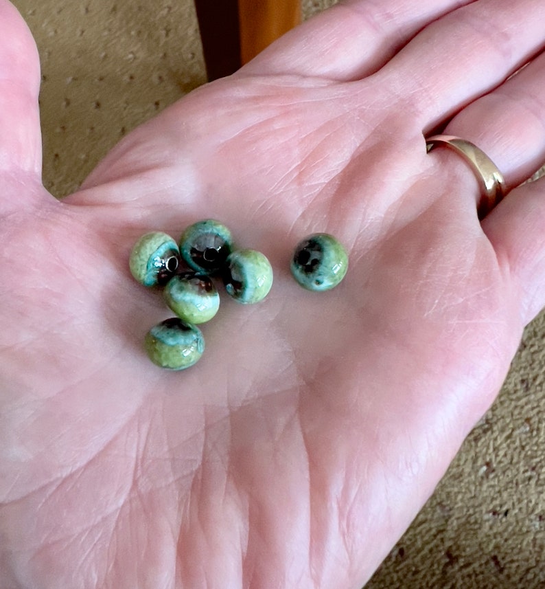 Enameled blue green beads, small round light green beads, jewelry making beads, enamel, copper, small round beads, Artisan Beads Plus image 7