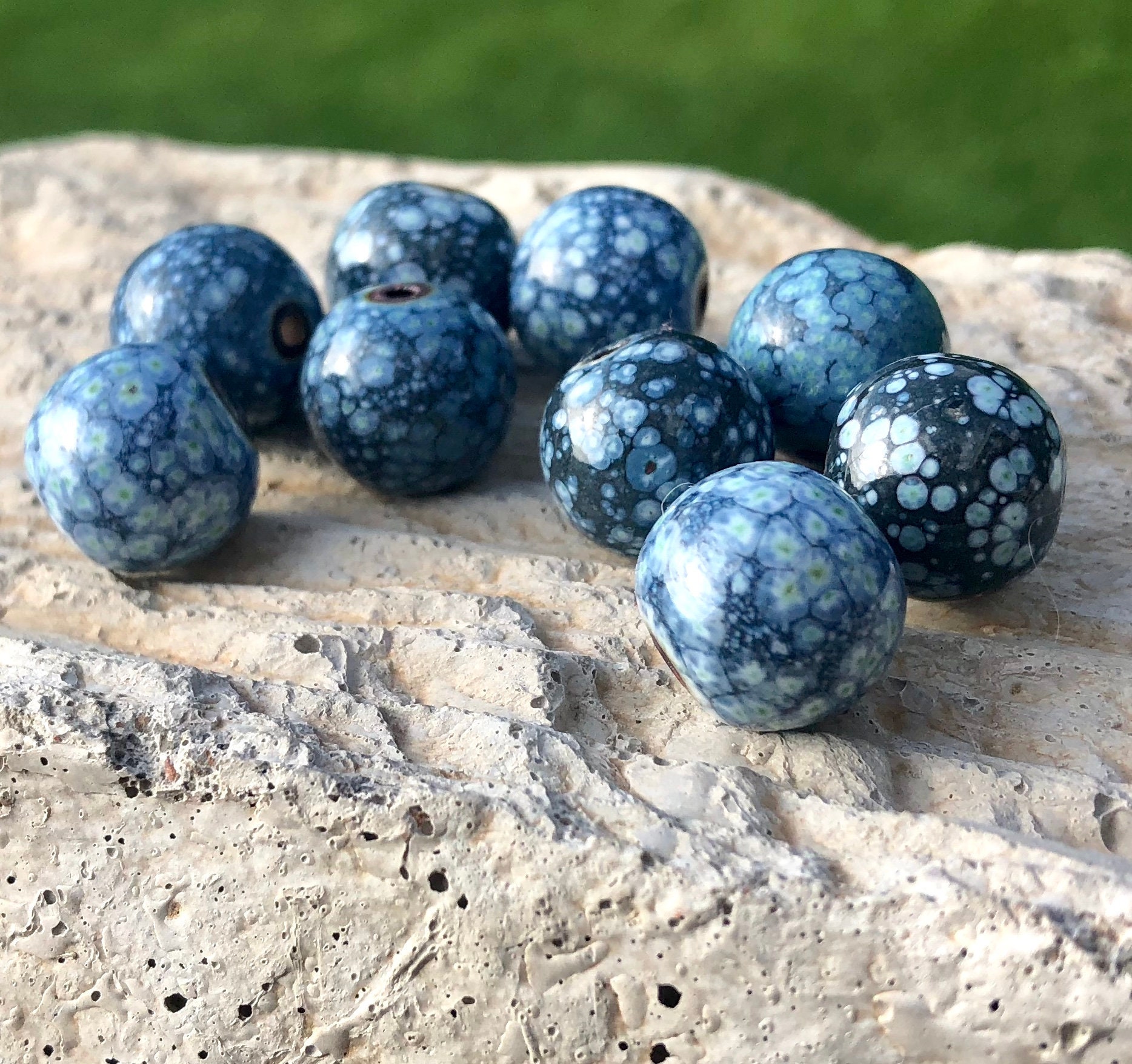 Enameled blue beads Jewelry making beads enamel bead navy Etsy