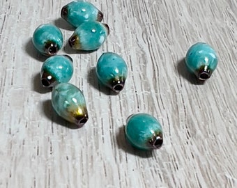 Enameled blue beads, Enamel copper beads, Small round, navy blue beads, beads for earrings, Small round enamel beads