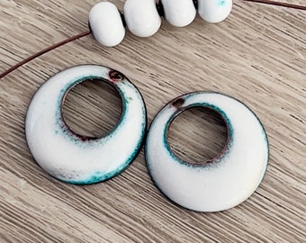 handmade enamel beads organic enamel cream white hoops discs components for earrings necklace bracelet jewelry artisan boho hoops