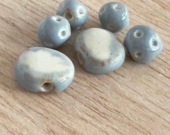 ceramic beads, handmade ceramic beads, one of a kind beads, light blue pottery beads, handmade art beads, organic beads, discs, textured