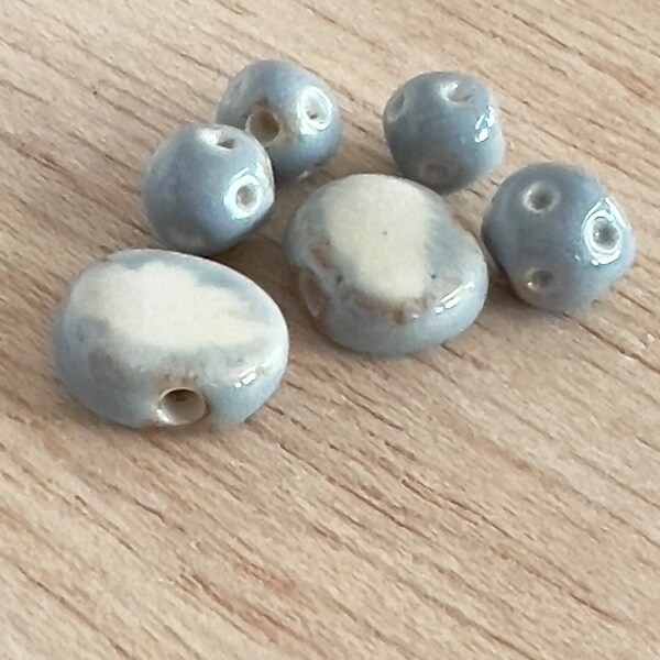 ceramic beads, handmade ceramic beads, one of a kind beads, light blue pottery beads, handmade art beads, organic beads, discs, textured