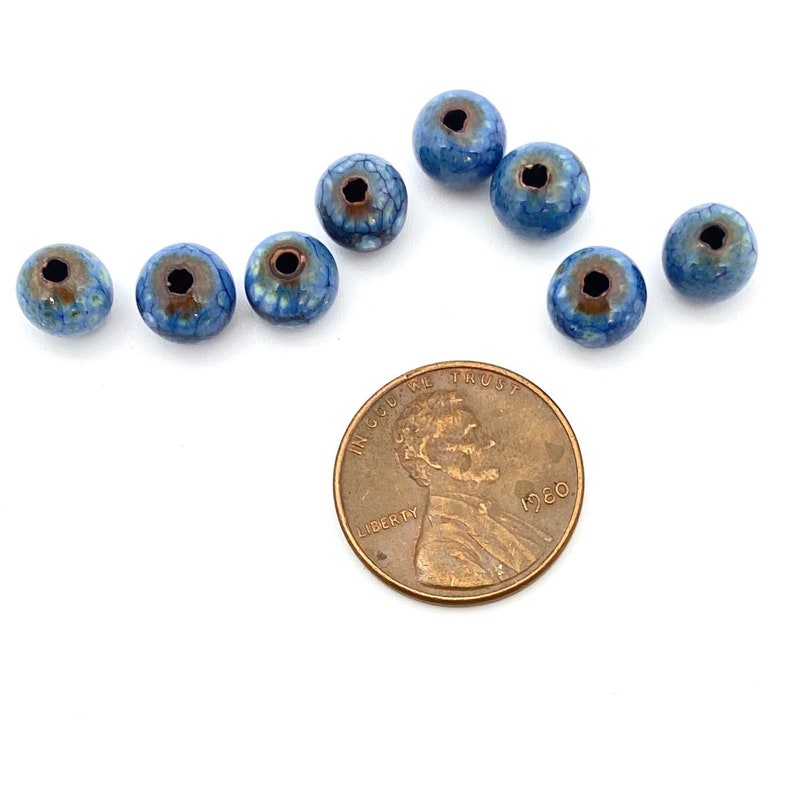 Enameled blue beads, Enamel copper beads, Small round, navy blue beads, beads for earrings, Small round enamel beads image 6