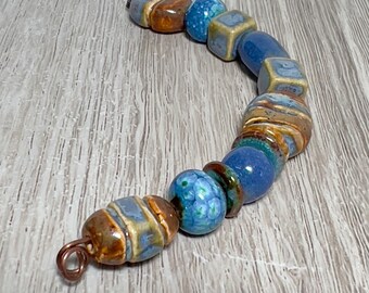 handmade ceramic beads - pottery art beads -  torch fire enamel beads, handmade art stoneware beads - artisan beads plus - art beads