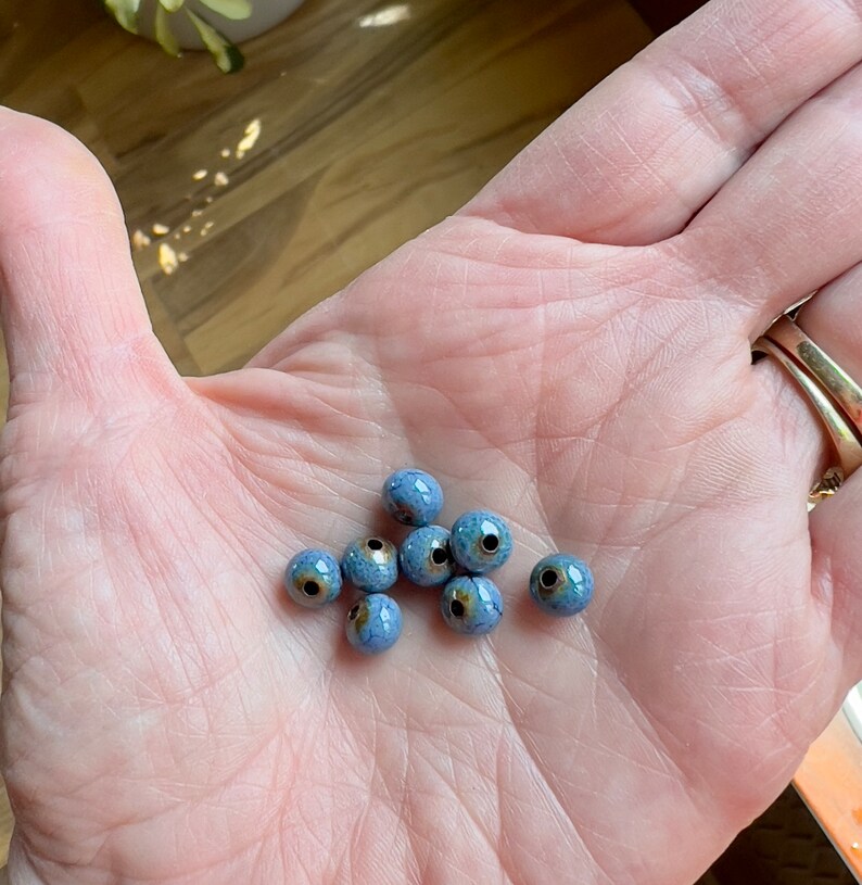 Enameled blue beads, Enamel copper beads, Small round, navy blue beads, beads for earrings, Small round enamel beads image 7