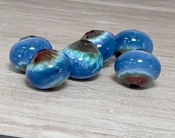 Enameled blue beads, small round denim color beads, jewelry making beads, enamel, copper, small round beads, Artisan Beads Plus