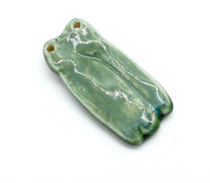 handmade ceramic pendant, pottery pendant, handmade pendant, focal, pendant, light green image 5