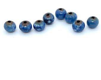 Enameled blue beads, Enamel copper beads, Small round, navy blue beads, beads for earrings, Small round enamel beads