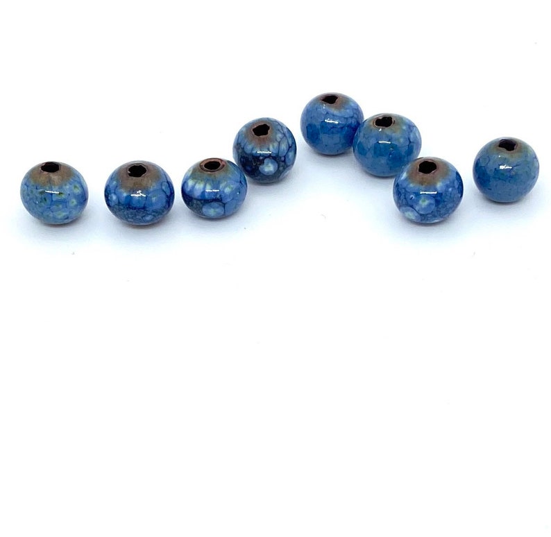 Enameled blue beads, Enamel copper beads, Small round, navy blue beads, beads for earrings, Small round enamel beads image 3