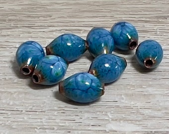 handmade enamel blue beads, Enamel copper beads, Small round, navy blue beads, beads for earrings, Small round enamel beads