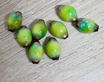 Enameled green yellow beads, Jewelry making beads, enamel, bead, lemon beads, lime green beads, Artisan Beads Plus, art beads, artisan beads