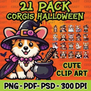 Halloween Corgis 21 Pack PNG Aufkleber mit hoher Auflösung