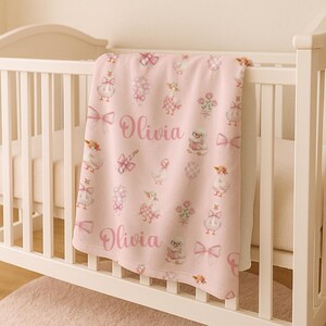 Newborn personalized gift custom baby name blanket soft plush pink blanket for girl cozy nursery decor unique baby keepsake personalized