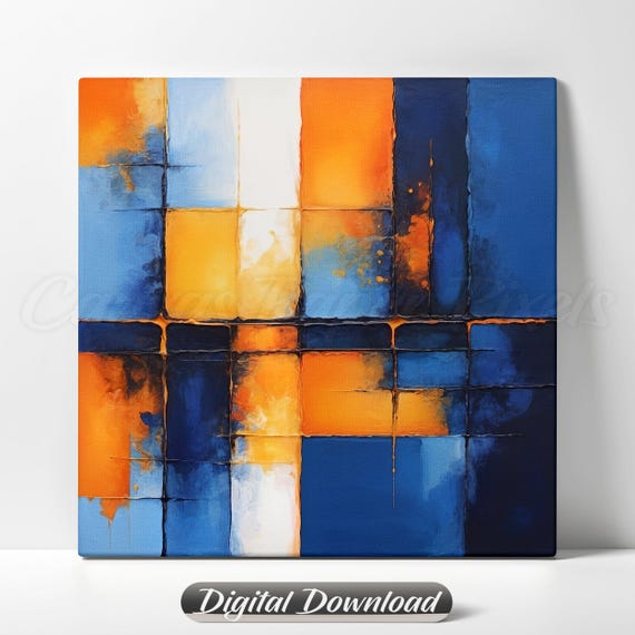 抽象アクリル画 青とオレンジ Altura Ardiente - カラフルな抽象的な雲