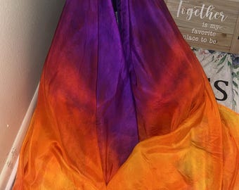 Hand Dyed Silk Flags: Orange Purple Habotai,  (36x55)