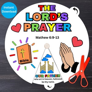 The Lord&#39;s Prayer Coloring Wheel, Printable Kids Bible Lesson, Bible Activity, Printable Sunday School Activity, Memory Game Gift