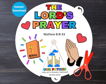 Roda de colorir da Oração do Senhor, lição bíblica imprimível para crianças, atividade bíblica, atividade para escola dominical, jogo da memória, artesanato para colorir infantil