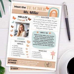 Editable Meet the Teacher Templates Boho Decor, Canva Templates, Neutral Classroom Decor, Back to School, Open House,Teacher template letter
