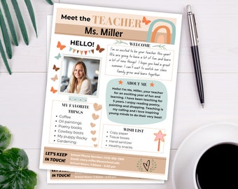 Editable Meet the Teacher Templates Boho Decor, Canva Templates, Neutral Classroom Decor, Back to School, Open House,Teacher template letter