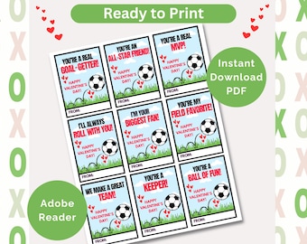 Cartes imprimables de Saint-Valentin de football, carte de Saint-Valentin de classe d'enfants avec le thème du football, Saint-Valentin de salle de classe