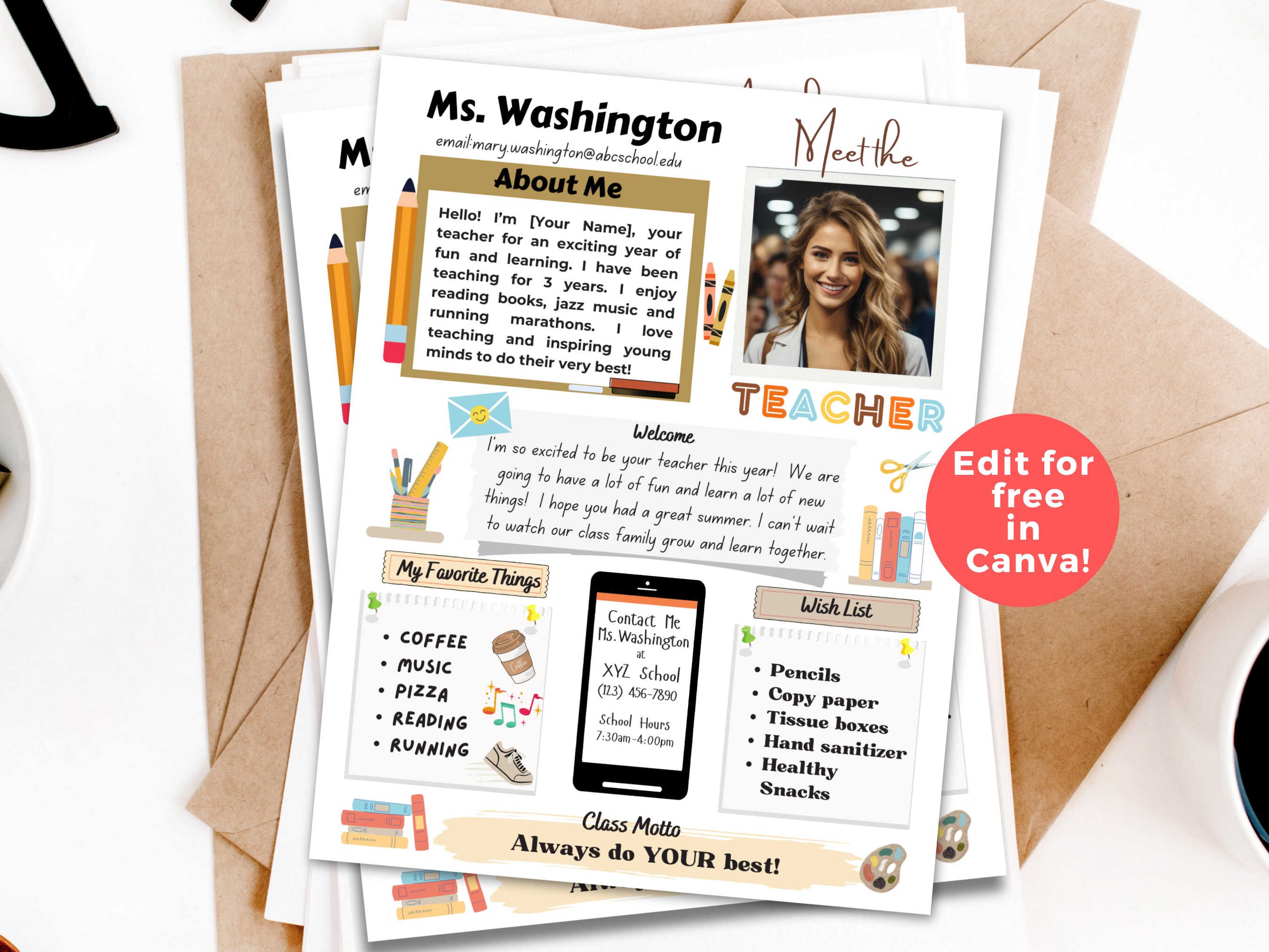 Editable Meet the Teacher Template, Canva Editable Template, Teacher Intro, Classroom Newsletter, Back to School, Classroom Decor