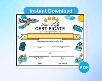 First Flight Certificate, First Flight Certificate for Kids, Toddler Keepsake, Toddler Award