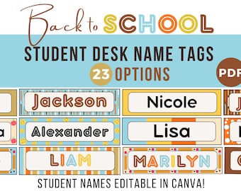 Editable Student Desk Plates, Student Desk Tags, Canva Editable Template, Student Name Cards, Student Name Labels,Desk Name Tags,Class Decor