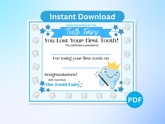 Tooth Fairy Certificate, First Lost Tooth Certificate,  Kids Tooth Fairy Certificate, Lost Tooth,  Tooth Fairy Boy, Lost Tooth Gift
