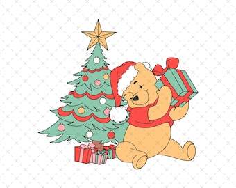 Vintage Winnie The Pooh Christmas PNG, Merry Christmas Png, Christmas Bear Png, Xmas Holiday Png, Christmas Season Png, Digital Download