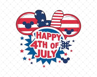 Happy 4th Of July Svg, Svg Files For Cut, Mouse Ears Png Svg, July 4th Png, Independence Day Svg, 4th Of July Sublimation, American Flag Png