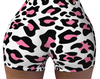 Women's Leopard Print Active Shorts – High-Waisted Gym Clothes