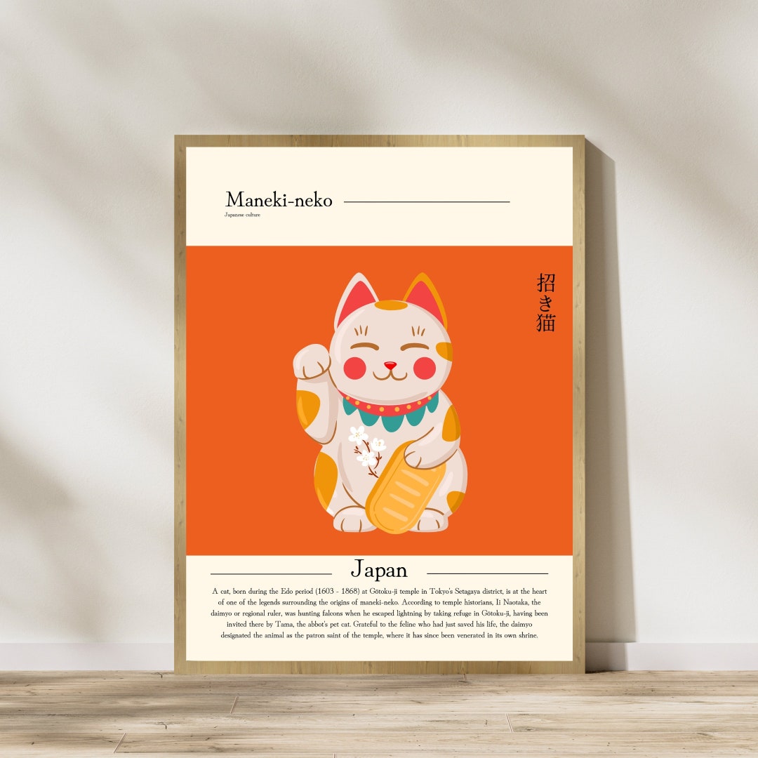 Maneki Neko Poster Japanese Art Print Japanese Lucky Charm Wall Art ...