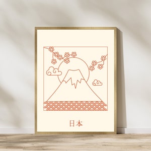 Illustration du Japon | Impression d'art japonais | Art imprimable asiatique | Décoration murale minimaliste | Idée cadeau | Affiche pays