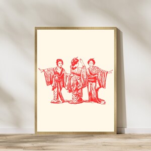 Japanese geisha wall art with umbrella, traditional Japanese home decor, Japanese art print, Asian art gift