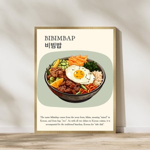 Bibimbap-Plakat | Koreanisches Essen Poster | Asiatische druckbare Kunst | Minimalistische Wanddekoration | Kochkunst, Geschenkidee Korea