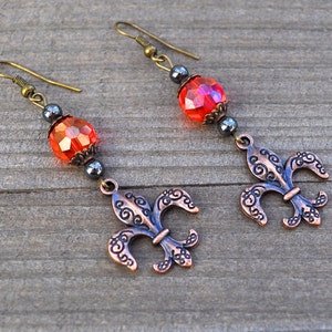 Fleur De Lis Earrings - Fleur De Lis Jewelry - Fleur de lis - New Orleans Fleur De Lis Earrings Red Crystal French NOLA