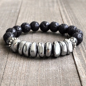 Magnetic Hematite & Lava Rock Beaded Bracelet Unisex Perfect For A Man or Woman