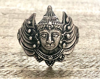 Sterling Silver Hindu Deity Ring Winged Goddess Handmade Jewelry Size 6.5 Solid .925 Sterling Silver Ornate Detailed Spiritual Meditation