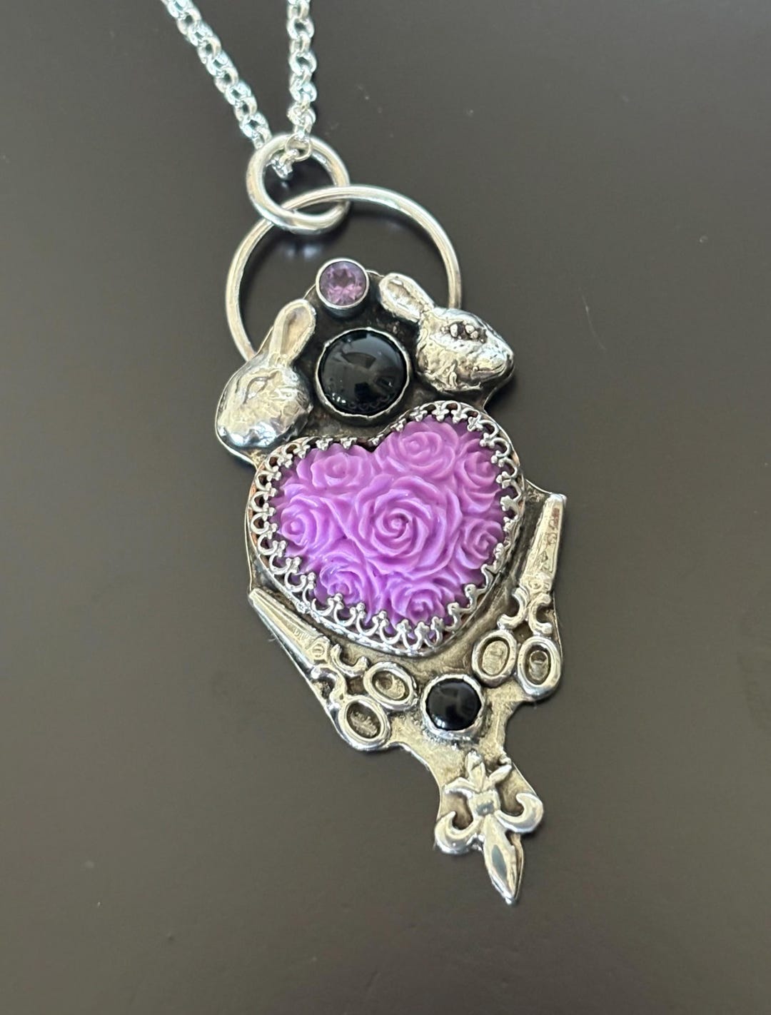 Sterling Silver Pink Roses Heart Rabbit Scissors Pendant Wicked ...