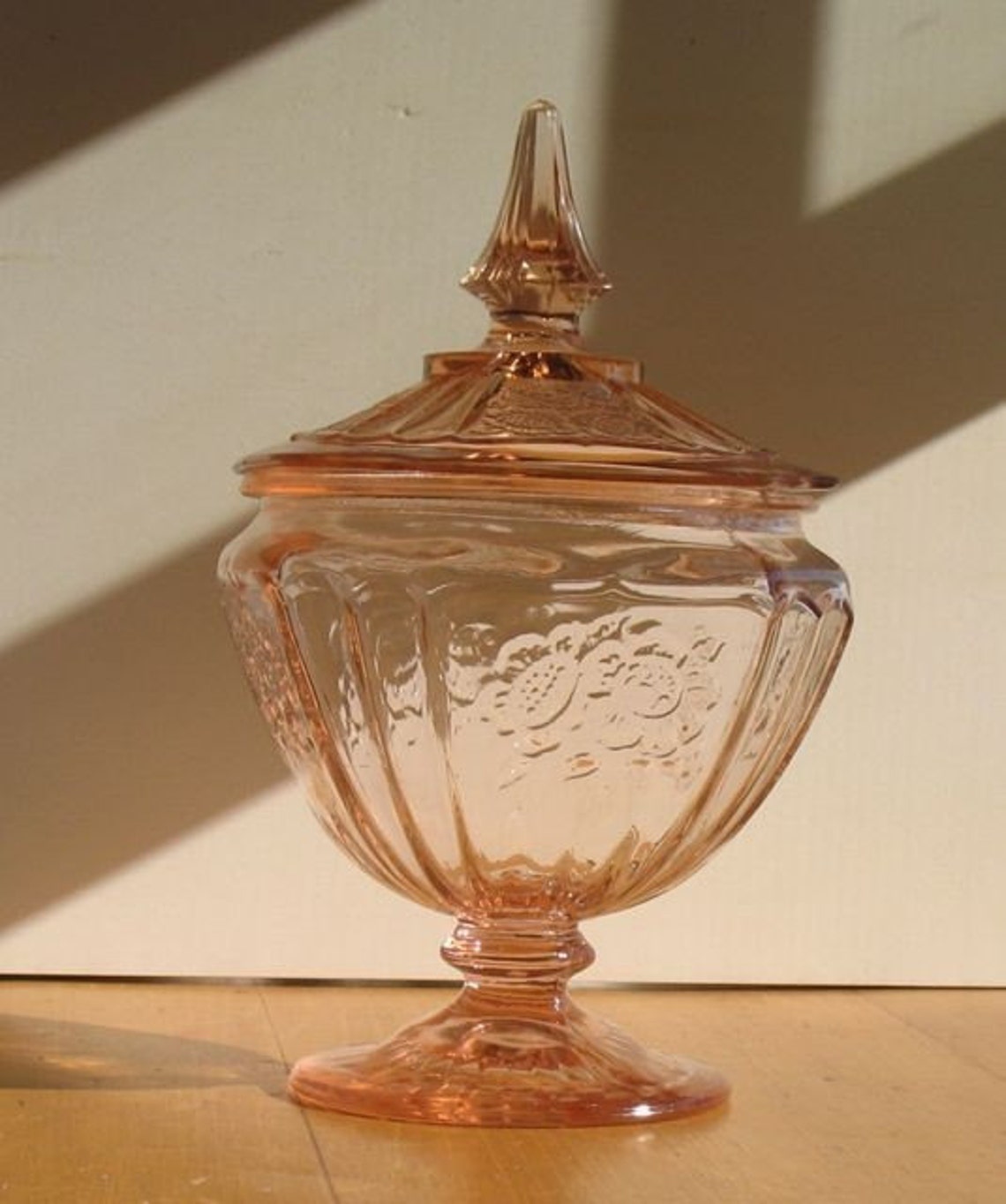 Vintage Pink Depression Glass Candy Dish Finial Mayfair Etsy