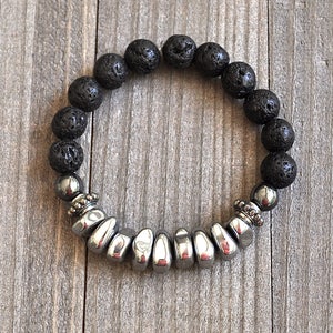 Magnetic Hematite & Lava Rock Beaded Bracelet Unisex Perfect For A Man or Woman image 3