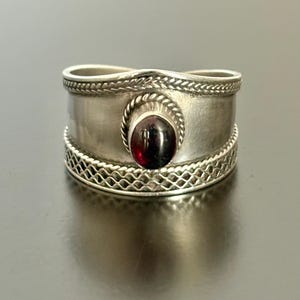 Sterling Silver Tudor Ring Red Garnet Gemstone Medieval Statement Jewelry Handmade January Birthstone Crown Tiara Ring Style OOAK Design