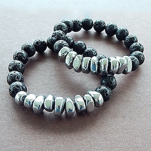 Magnetic Hematite & Lava Rock Bracelet Unisex Perfect For A Man or Woman Aromatherapy Jewelry Stackable Mens Bracelet Black Beads