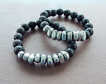 Magnetic Hematite & Lava Rock Bracelet Unisex Perfect For A Man or Woman Aromatherapy Jewelry Stackable Mens Bracelet Black Beads